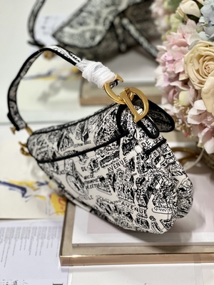 Bordado Dior Saddle Sling Bag Patchwork de las mujeres los 25cm con 3 bolsillos interiores