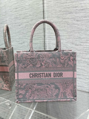 Pequeño Christian Dior Booktote Pink And Gray Toile De Jouy Sauvage Embroidery