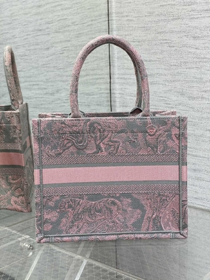 Pequeño Christian Dior Booktote Pink And Gray Toile De Jouy Sauvage Embroidery