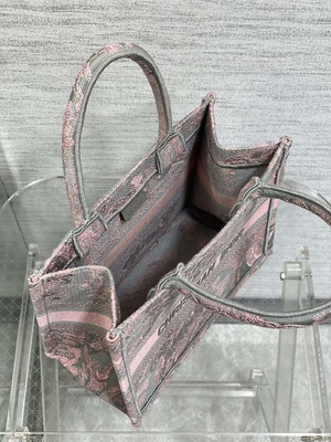 Pequeño Christian Dior Booktote Pink And Gray Toile De Jouy Sauvage Embroidery