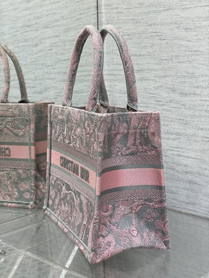 Pequeño Christian Dior Booktote Pink And Gray Toile De Jouy Sauvage Embroidery