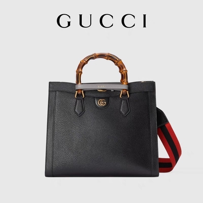 Manija media de cuero negra de princesa Diana Gucci Bag Tote Bamboo
