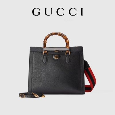 Manija media de cuero negra de princesa Diana Gucci Bag Tote Bamboo