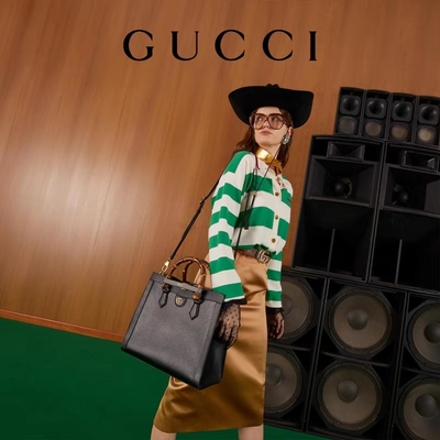 Manija media de cuero negra de princesa Diana Gucci Bag Tote Bamboo