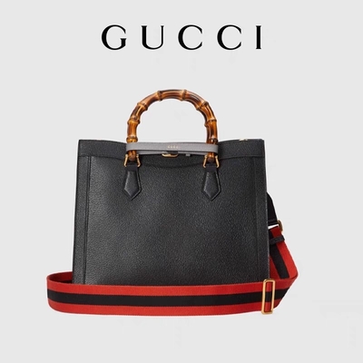 Manija media de cuero negra de princesa Diana Gucci Bag Tote Bamboo