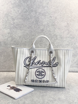 raya negra de los 30cm 23P Chanel Deauville Tote Bag White Ecru