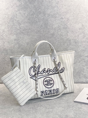 raya negra de los 30cm 23P Chanel Deauville Tote Bag White Ecru