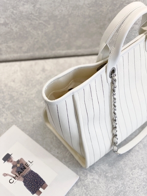 raya negra de los 30cm 23P Chanel Deauville Tote Bag White Ecru