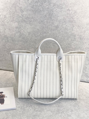 raya negra de los 30cm 23P Chanel Deauville Tote Bag White Ecru