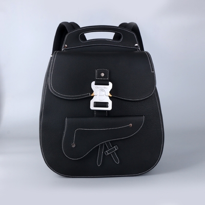 Becerro de cuero de Christian Dior Gallop Backpack Black Grained del esencial de los hombres