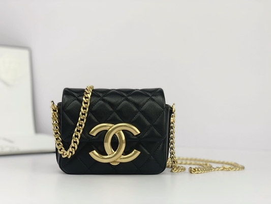 Piel de cordero negra calificada mensajero Bag Chanel Flap Phone Holder