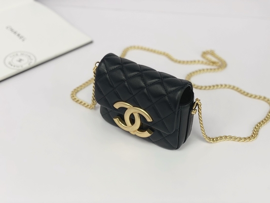 Piel de cordero negra calificada mensajero Bag Chanel Flap Phone Holder