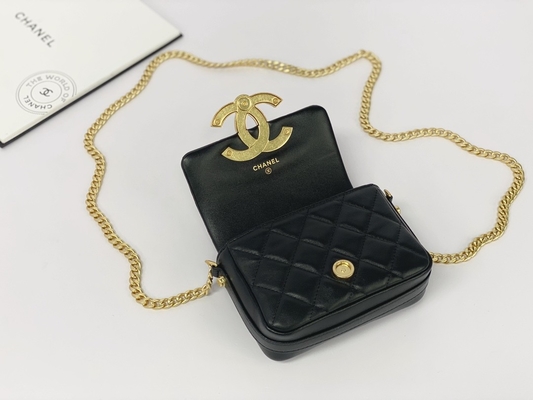 Piel de cordero negra calificada mensajero Bag Chanel Flap Phone Holder