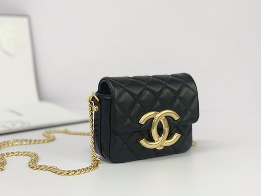 Piel de cordero negra calificada mensajero Bag Chanel Flap Phone Holder